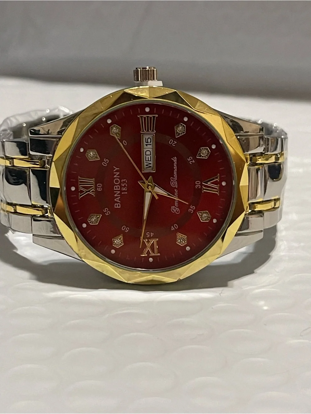 BANBONY stainless steel strip Quartz Watch with Rhinestone, Roman Numeral 41mm
